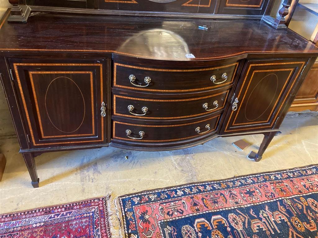 An Edwardian satinwood banded mahogany sideboard, with mirrored superstructure, width 169cm